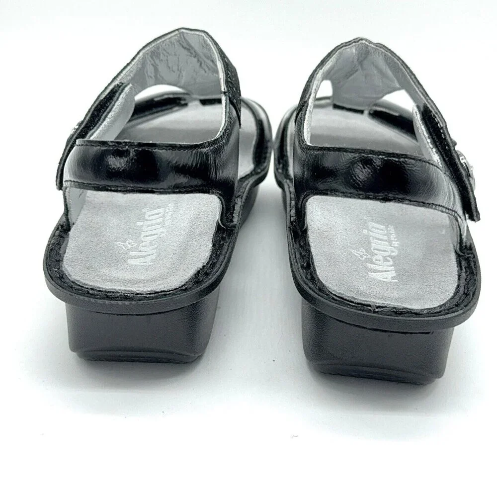 Alegria Sandals Kendra Leather T Strap Wedge Tile Me More Black Rocker US 9 EU39 - Picture 10 of 10